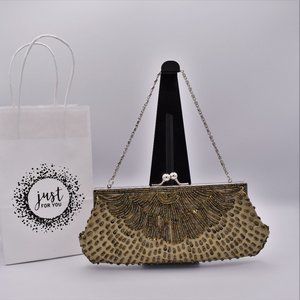 KHAKI GOLD - TRI-GOLD BEADED EVENING BAG